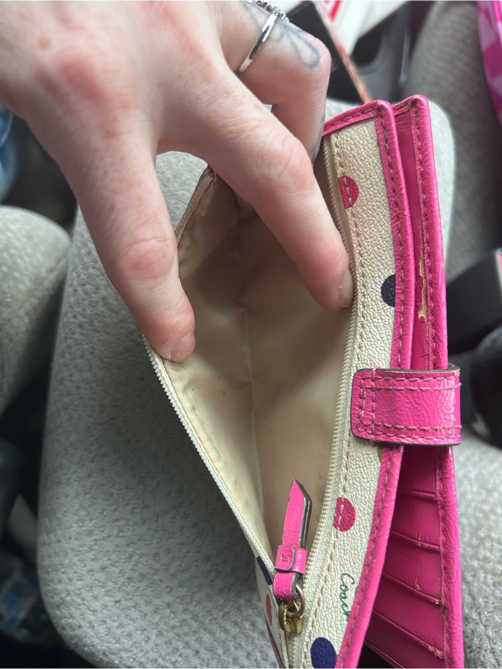 Coach Polka Dot White Wallet with Pink Trim - Picture 2 of 6